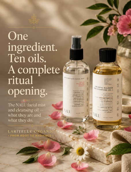 The NALU facial mist and cleansing oil: one single-ingredient product, one ten-oil formula — and what they do together as a complete facial ritual opener.