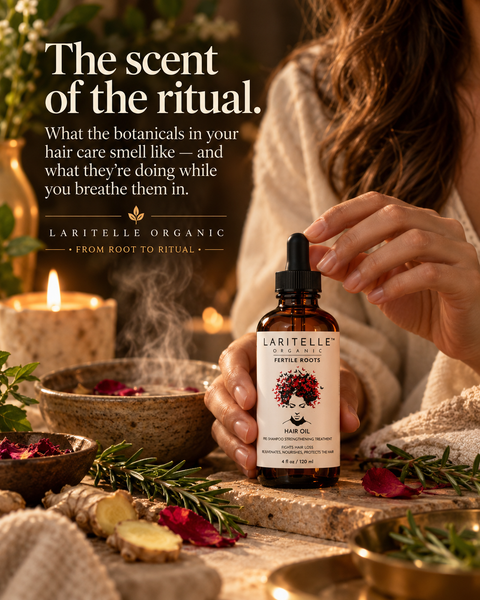 The scent of the ritual — why the botanicals in your hair care smell the way they do, and what that scent is actually doing while you use them.