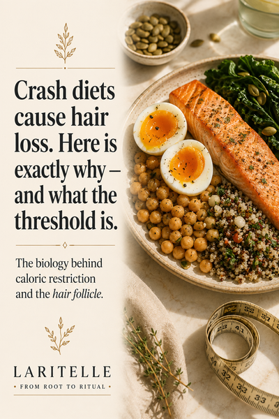 Crash dieting and hair loss: why caloric restriction triggers telogen effluvium — and what the protein threshold actually is.