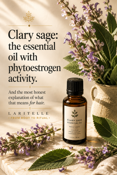 Ingredient spotlight: clary sage — sclareol, phytoestrogen activity, sebum regulation, and why this is the most hormonally interesting essential oil for hair.