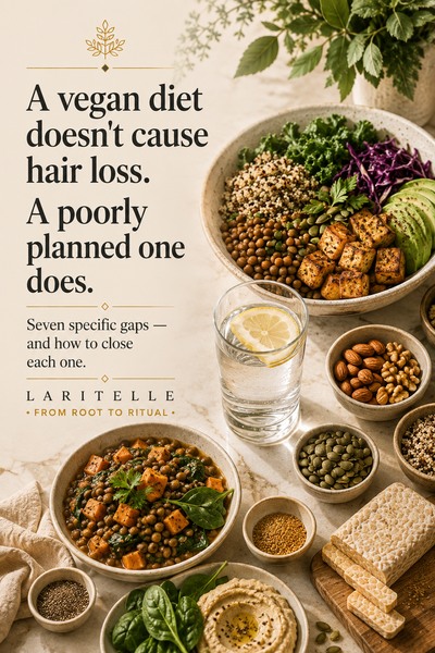 Vegan diet and hair loss: the seven nutrient gaps that matter, why B12 is non-negotiable, and the honest distinction between a poorly planned plant-based diet and a well-planned one.