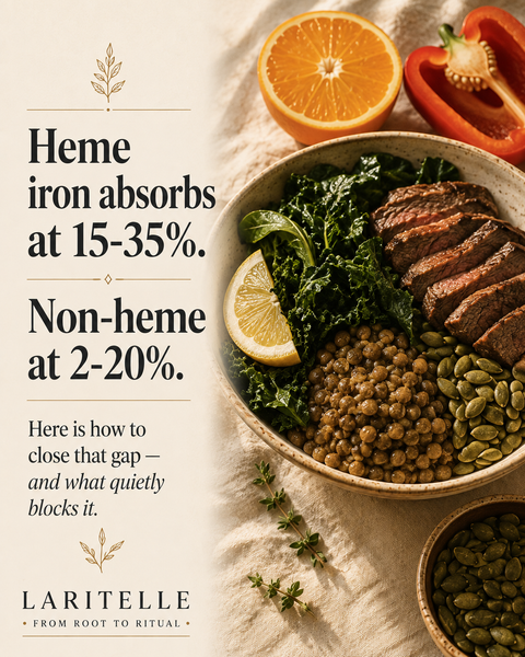 How to raise ferritin through food — the practical dietary guide for hair loss, including what blocks absorption and the honest verdict on vitamin C with iron.