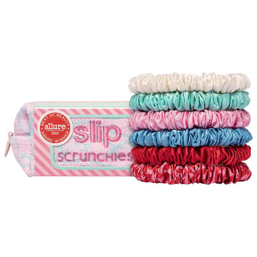 Slip Skinny Scrunchie Set: High Tide Silk Hair Ties with Pouch - Anti-Crease & Anti-Breakage Hair Accessories
