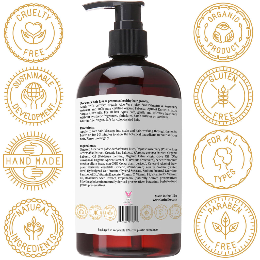 Laritelle Organic Conditioner 400 Ml – Mit Bio-Inhaltsstoffen Wie Prunella, Sesam & Shea, Für Gesundes Haarwachstum
