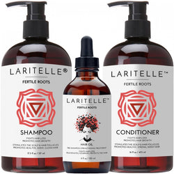 Laritelle Organic Hair Care Set Fertile Roots: Shampoo 17.5 oz + Conditioner 16 oz + Hair Loss Treatment 4 oz