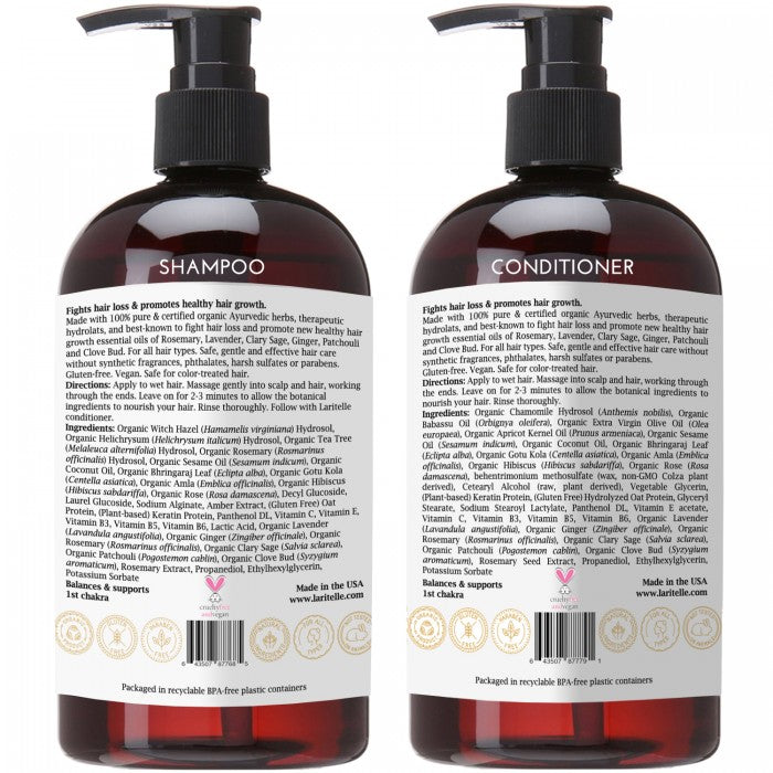 Laritelle Organic Hair Care Set Fertile Roots: Shampoo 17.5 oz + Conditioner 16 oz + Bonus Post-Shampoo Scalp Treatment