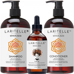 Laritelle Organic Hair Care Set Sensual Bliss: Shampoo 17.5 oz + Conditioner 16 oz + Hair Loss Treatment 4 oz
