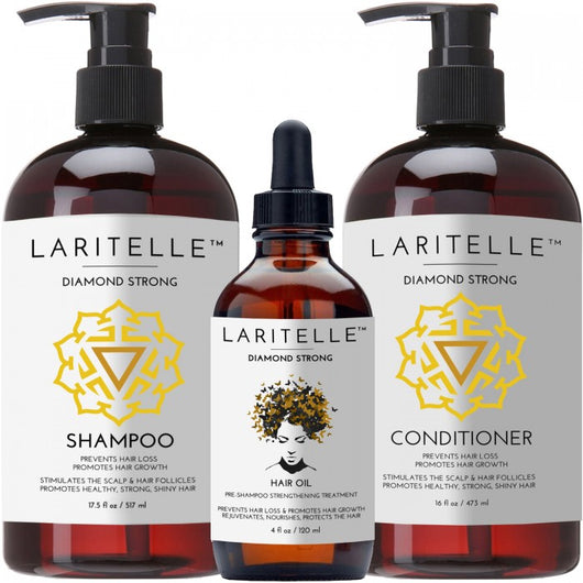 Laritelle Organic Hair Care Set Diamond Strong: Shampoo 17.5 oz + Conditioner 16 oz + Hair Loss Treatment 4 oz